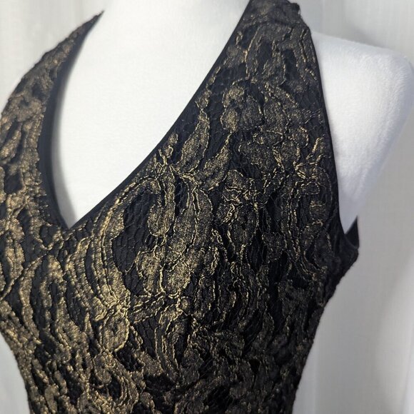 Cache Black & Gold Halter Dress, Size 6, Lace design - Picture 2 of 6